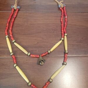 Handcrafted Red and Gold Beaded Necklace